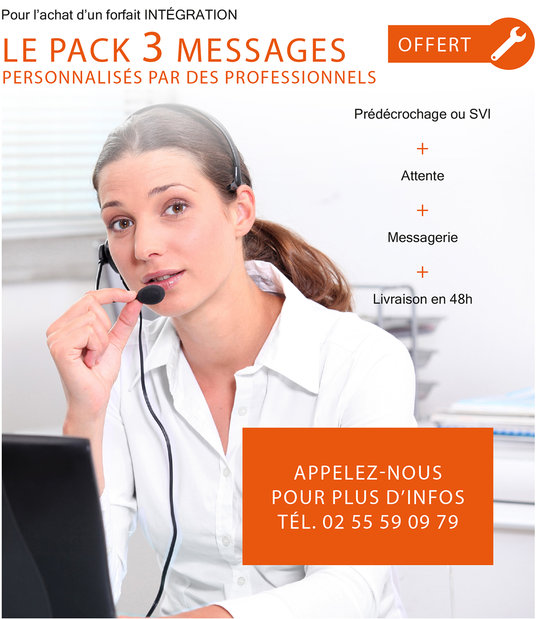 forfait achat telephone telephonie pack 3 messages prédécrochage SVI attente messagerie livraison 48h 