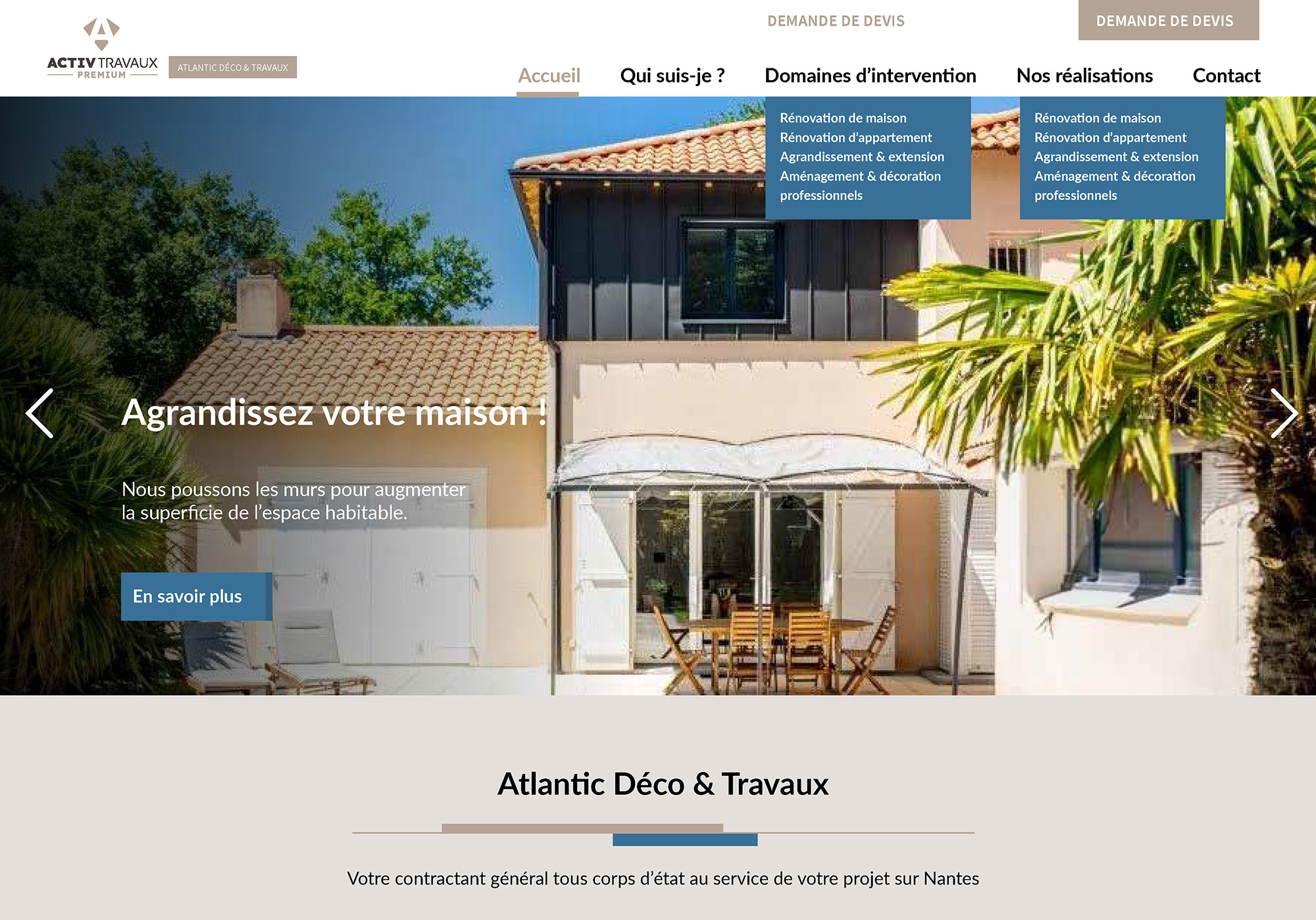Activ-travaux-Atlantic maquette de page d'accueil